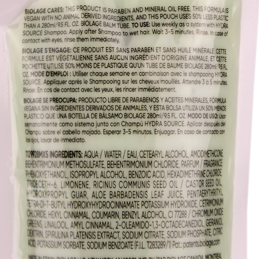 Biolage Hydra Source Deep Treatment Pack 100ml provides deep hydration to very dry or damaged hair, leaving hair nourished, soft, shiny and restores manageability.
