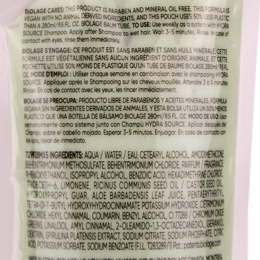Biolage Hydra Source Deep Treatment Pack 100ml provides deep hydration to very dry or damaged hair, leaving hair nourished, soft, shiny and restores manageability.