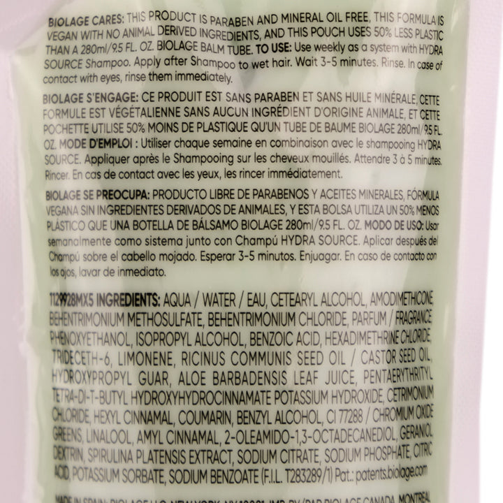 Biolage Hydra Source Deep Treatment Pack 100ml provides deep hydration to very dry or damaged hair, leaving hair nourished, soft, shiny and restores manageability.