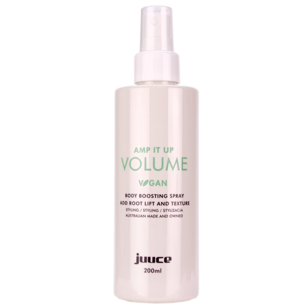 Juuce Amp It Up Volume Spray&nbsp;helps boosts up volume at the roots to increase body, shine and bounce in all types of fine, limp or flat hair.