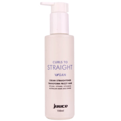 Juuce Curls to Straight Cream helps to smooth and soften frizzy hair providing a lasting straight polished look in conjunction with a blow dryer and straightening iron.