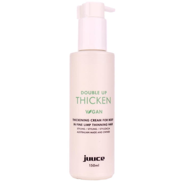 Juuce Double Up Thickening Cream helps to thicken fine, limp and thinning hair by adding volume and body while also strengthening and protecting. 