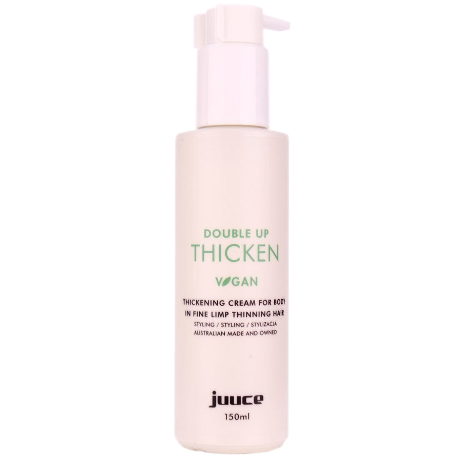Juuce Double Up Thickening Cream helps to thicken fine, limp and thinning hair by adding volume and body while also strengthening and protecting. 