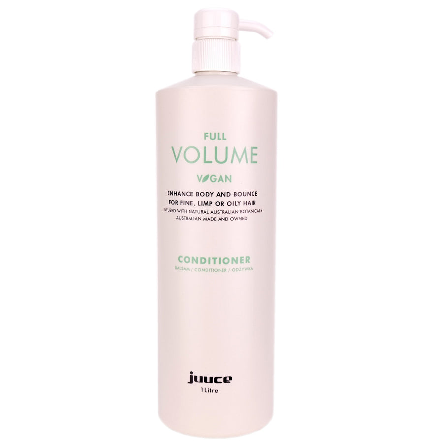 Juuce Full Volume Conditioner 1 Litre is formulated to help thicken fine, limp hair,&nbsp; boost volume, body and shine while strengthening and protecting.