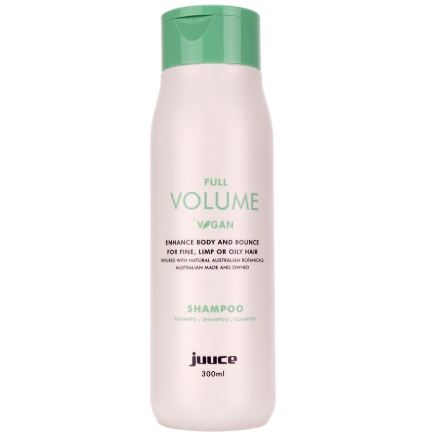 <strong>Juuce Full Volume Shampoo 300ml</strong> is formulated to enhance volume and bounce. Helps thicken fine, limp hair and shine while strengthening and protecting.