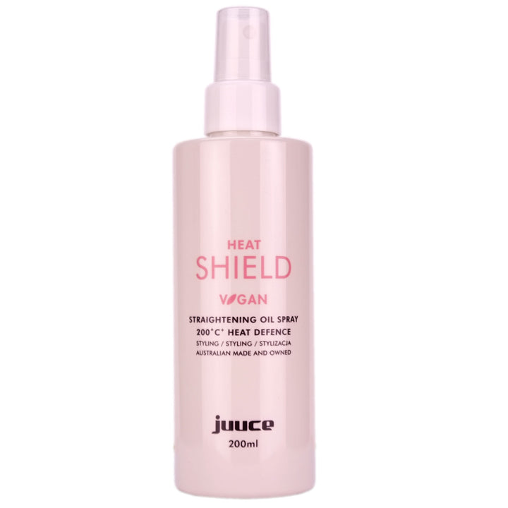 Juuce Heat Shield is a Heat Protectanct Spray that protects the hair during and after 200°C+ heat styling by locking in moisture and nutrients that help extend colour life and strengthen resistance to breakage.