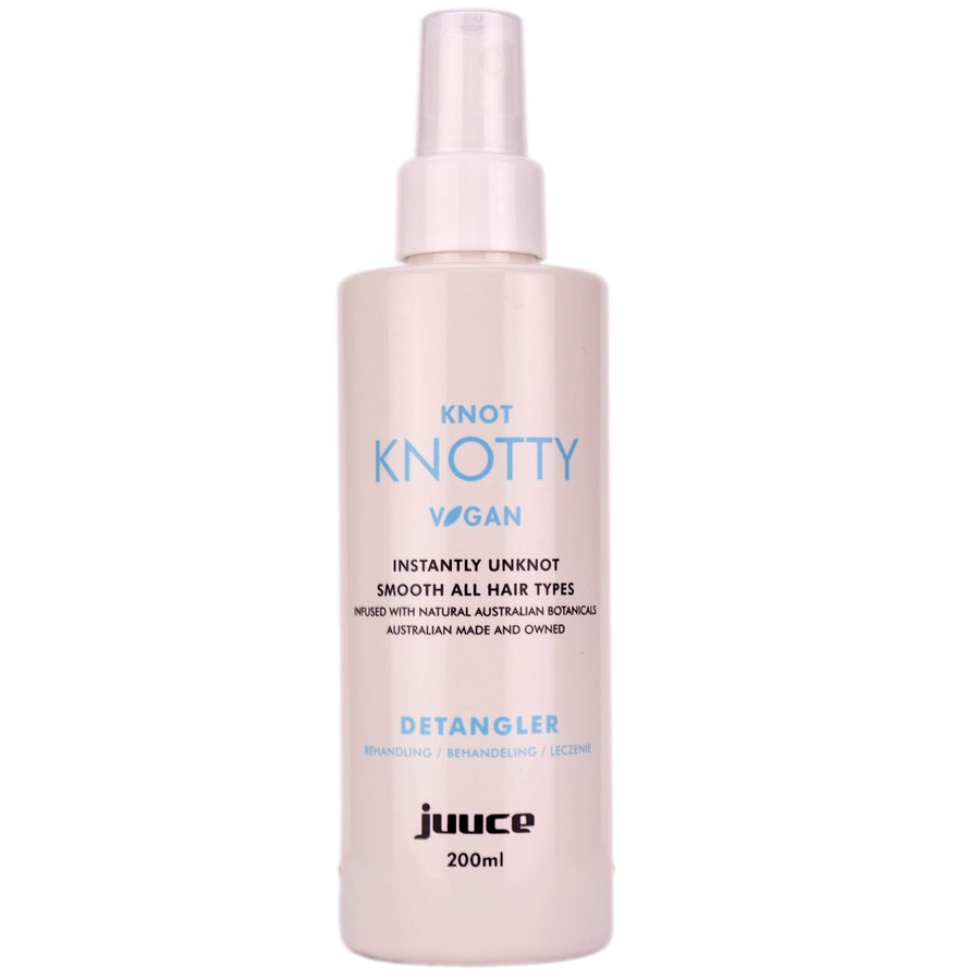 Juuce Knot Knotty Detangler Spray 200ml instantly detangles knots by smoothing the hairs cuticle surface to improve condition and shine and reduce static flyaway