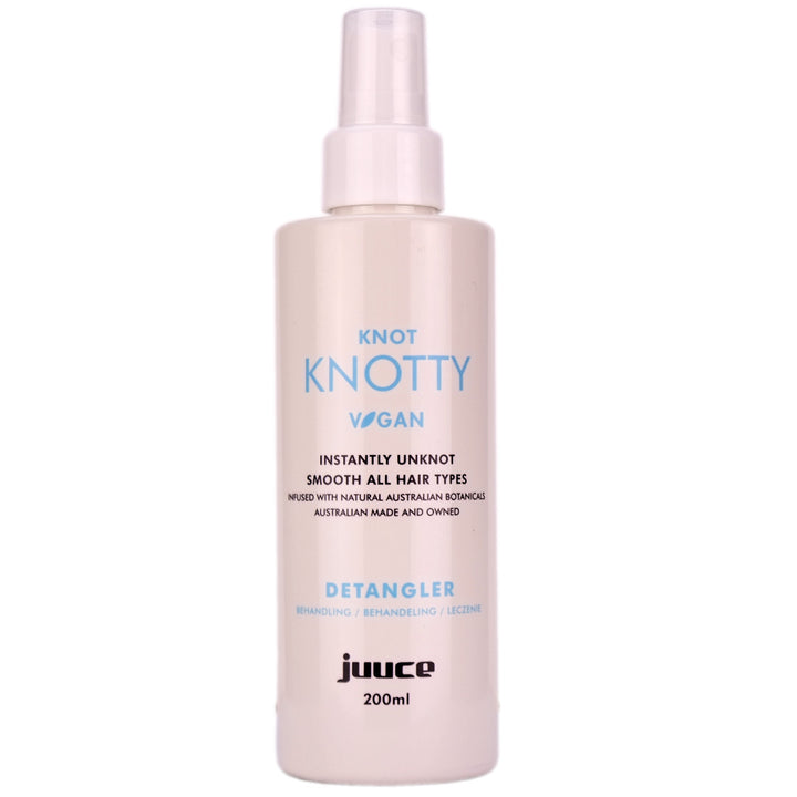 Juuce Knot Knotty Detangler Spray 200ml instantly detangles knots by smoothing the hairs cuticle surface to improve condition and shine and reduce static flyaway