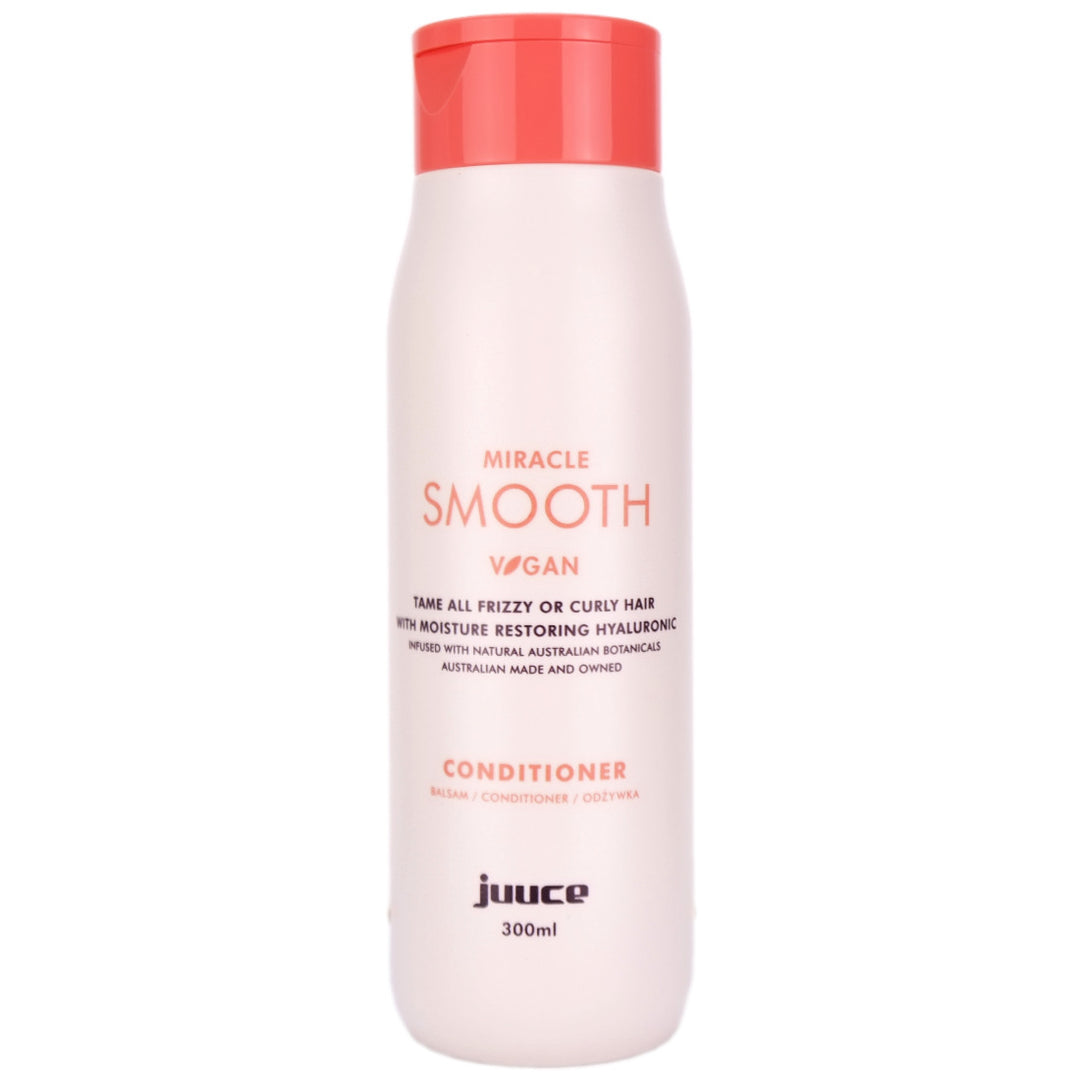 Juuce Miracle Smooth Conditioner 300ml softens, detangles, nourishes and controls frizz for shiny, touchable hair.