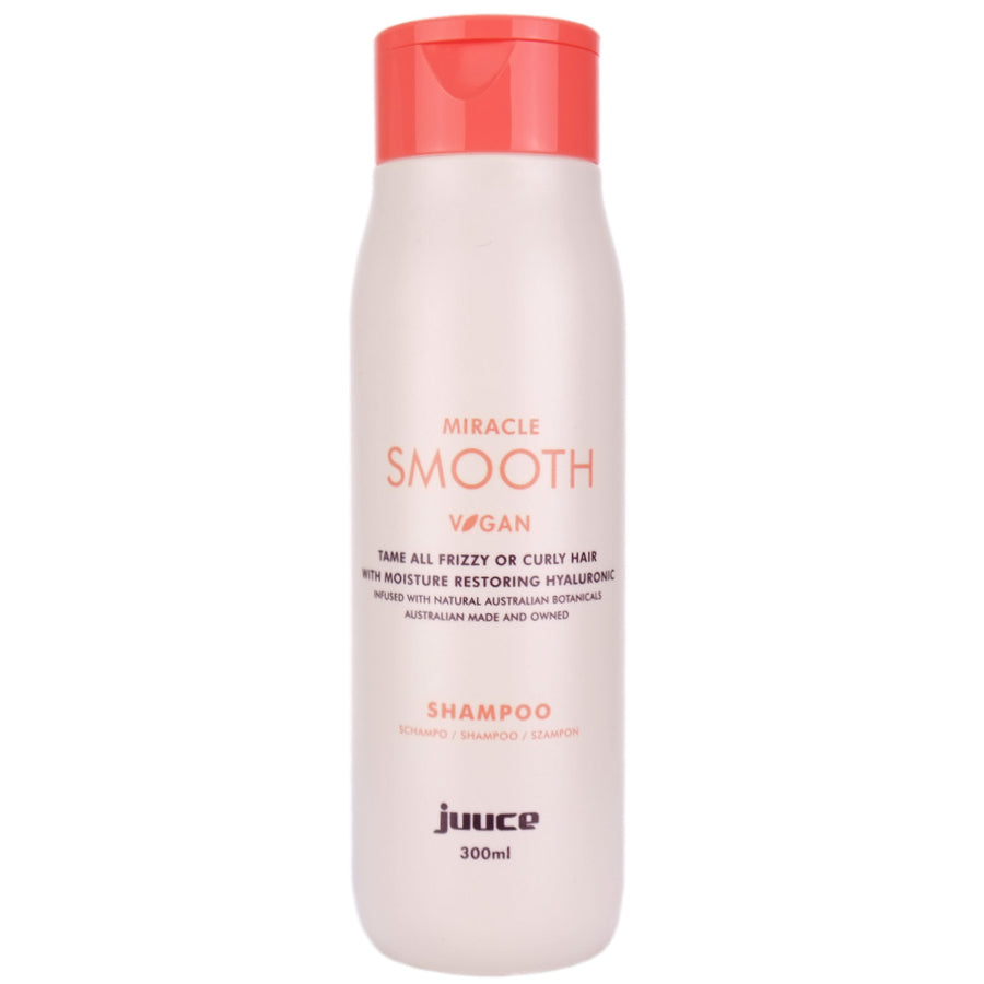 Juuce Miracle Smooth Shampoo 300ml gently cleanses dry, curly, frizzy or course hair. Helps to tame unruly dry hair, replenish moisture to improve manageability and shine.