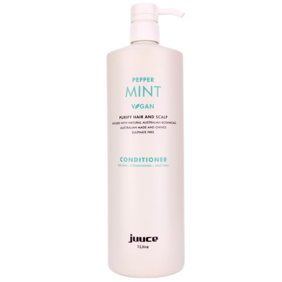 Juuce Peppermint Conditioner in a larger 1 Litre Bottle helps to detangle the hair and provide a silky feel, whilst stimulate and treat your hair and scalp.
