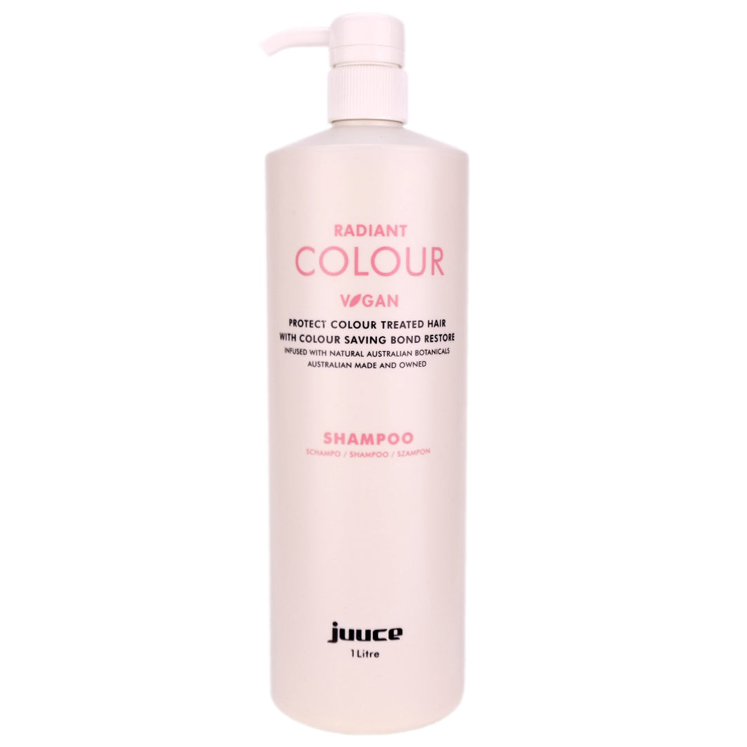 Juuce Radiant Colour Shampoo 1 Litre gently cleanses the hair to protect against colour fade and helps to extend colour life of your new hair colour.