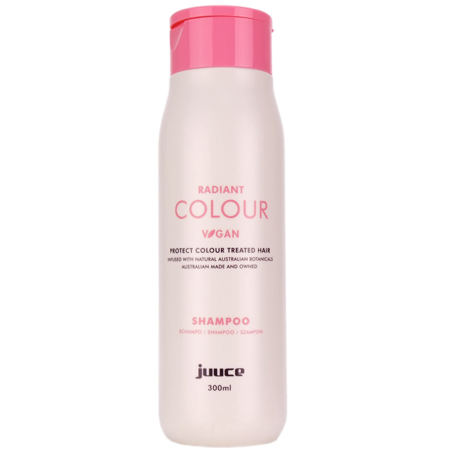 <strong>Juuce Radiant Colour Shampoo</strong> gently cleanses the hair to protect against colour fade and helps to extend colour life of your new hair colour.