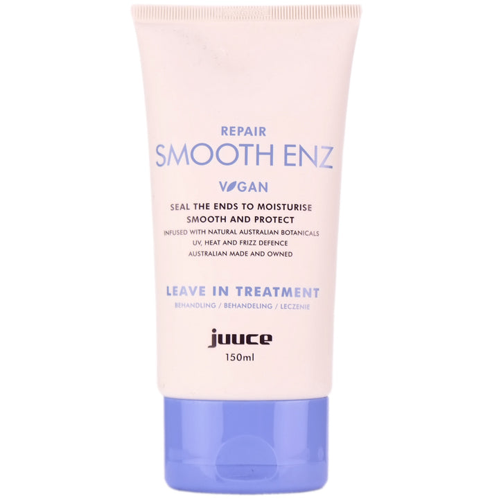Juuce Smooth Enz is a repair treatment that seals split ends with moisture smoothing avocada extract to d-frizz, shine, soften and nourish stressed hair.