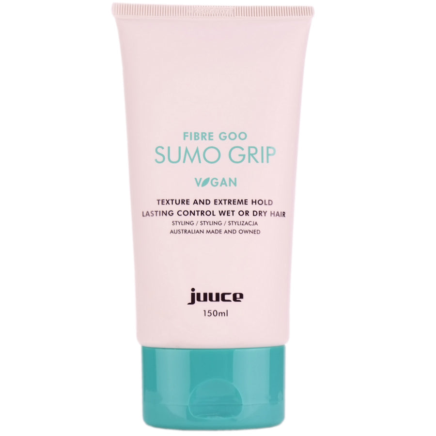 Juuce Sumo Grip Fibre Goo provides texture and extreme hold with lasting control on wet or dry hair.