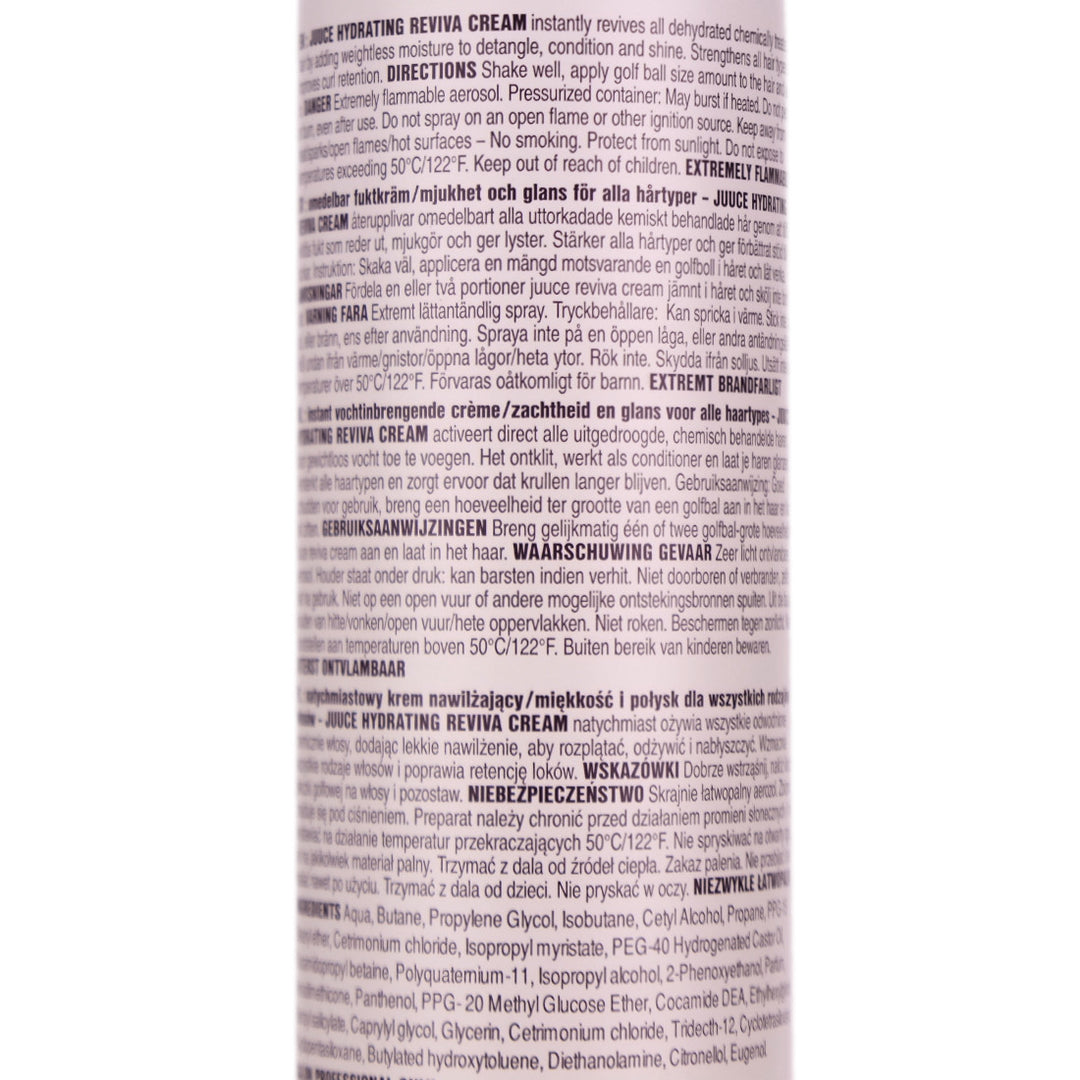 Juuce Reviva Cream instantly revives all dehydrated chemically treated hair by adding weightless moisture to detangle, condition and shine.