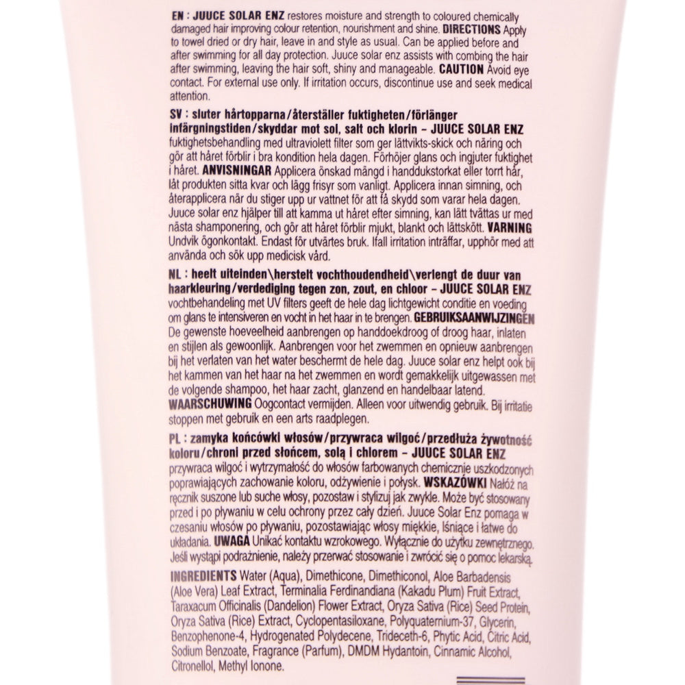 Juuce Solar Enz&nbsp;helps to restore moisture and strength to coloured chemically damaged hair.