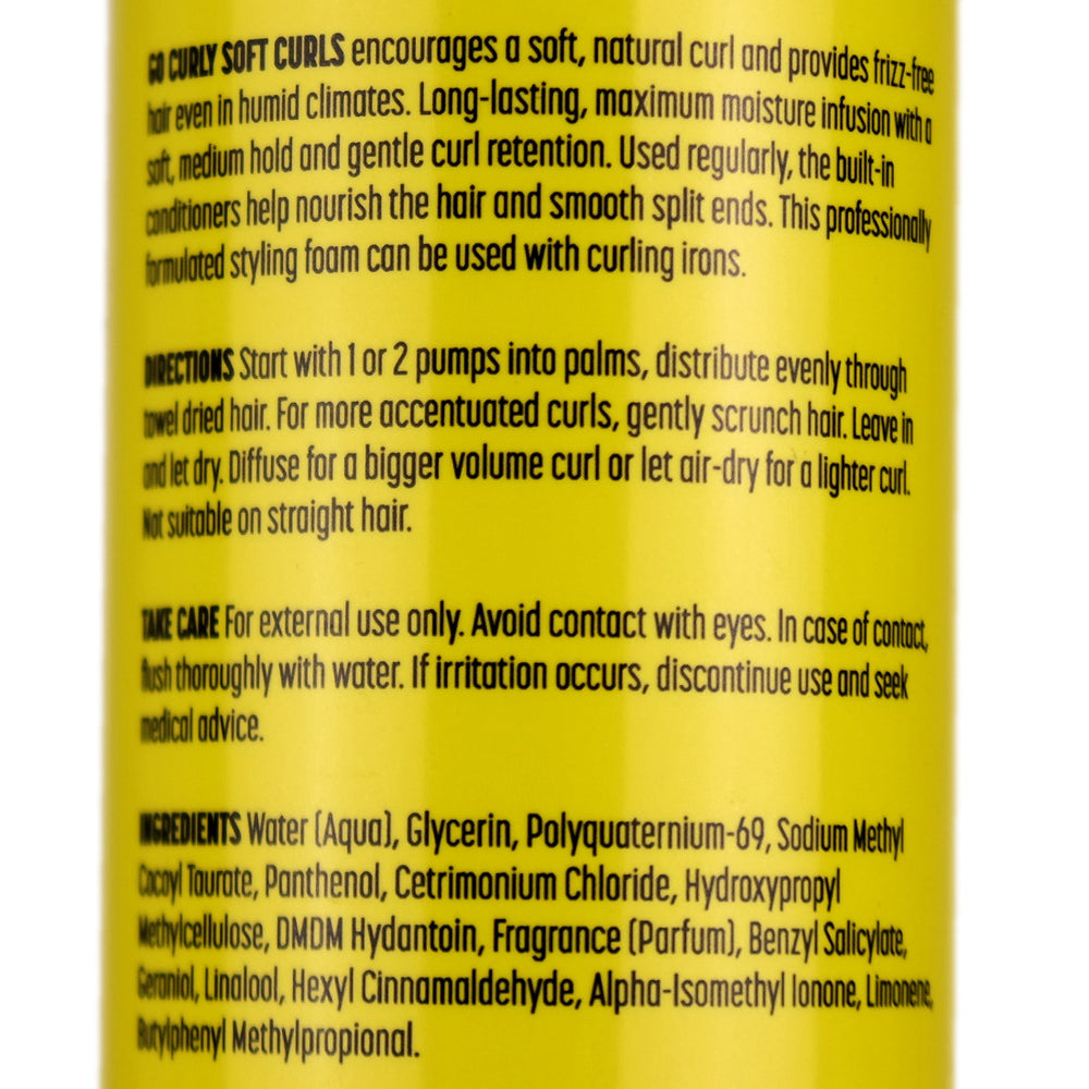 Marc Daniels Go Curly Soft Curls is a styling foam that encourages a soft, natural curl and provides frizz hair, even in humid climates.