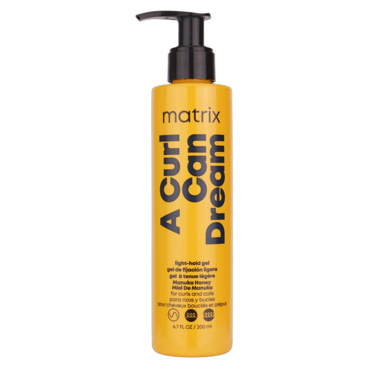 Matrix A Curl Can Dream Light-Hold Gel is for curls and coils, infused with Manuka honey extract and is a defining hair gel that layers perfectly over A Curl Can Dream Moisturizing Cream, without flaking or crunch.