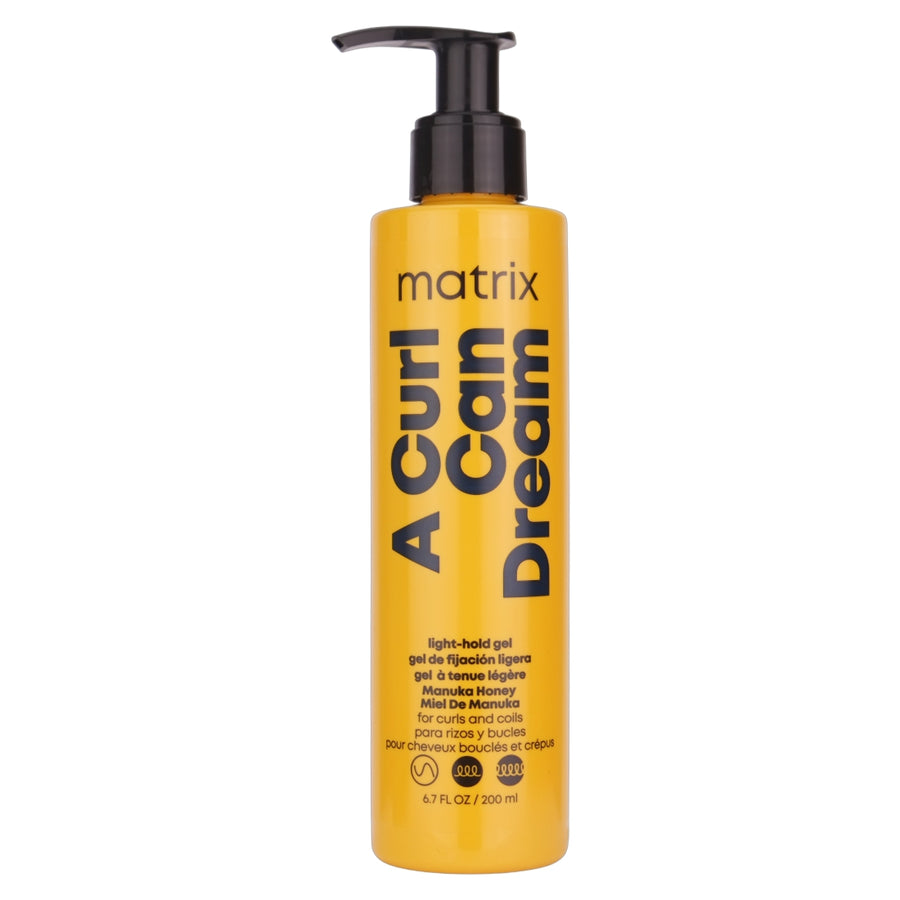 Matrix A Curl Can Dream Light-Hold Gel is for curls and coils, infused with Manuka honey extract and is a defining hair gel that layers perfectly over A Curl Can Dream Moisturizing Cream, without flaking or crunch.