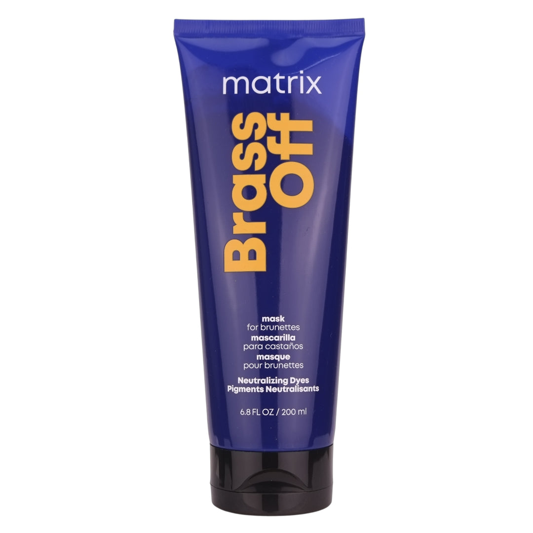 Matrix Brass Off Hair Mask in a 200ml tube is a colour depositing formula that neutralises brassy tones for brunettes.