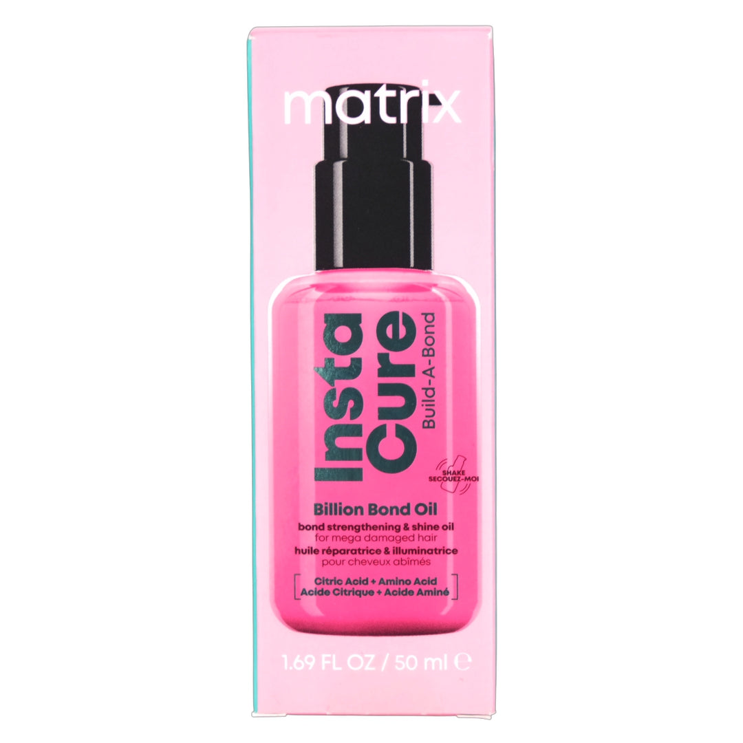 Matrix Instacure Build-A-Bond Billion Bond Oil actively repairs mega damaged hair with a professional bonding formula infused with Citric Acid and Amino Acids.