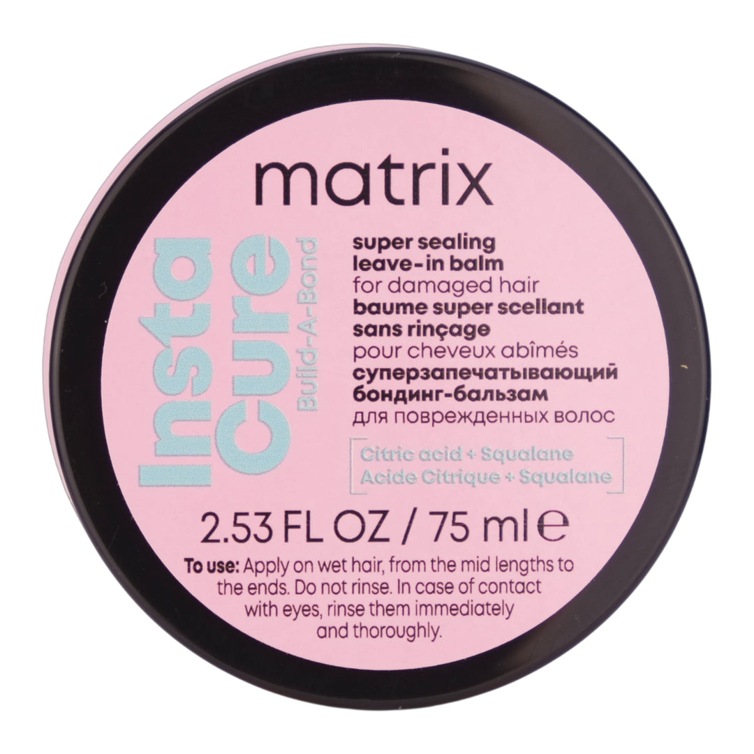 Matrix InstaCure Build-A-Bond Leave-In Balm is a super sealing Leave-In Balm that is infused with citric acid & squalane to strengthen hair from the inside out.