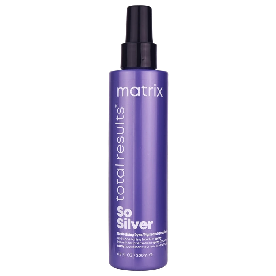 Matrix So Silver Toning Spray 200ml helps banishes brassy tones and enhances the vibrancy of blonde and silver hair.