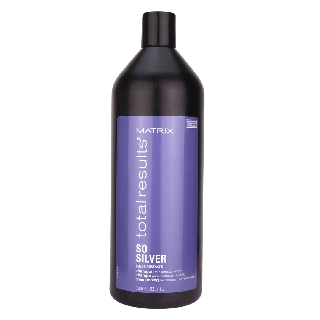 Matrix So Silver Shampoo1 Litre is a professional salon clarifying shampoo that cleanses and neutralizes unwanted brassy warmth and eleiminates dull, yellow tones.