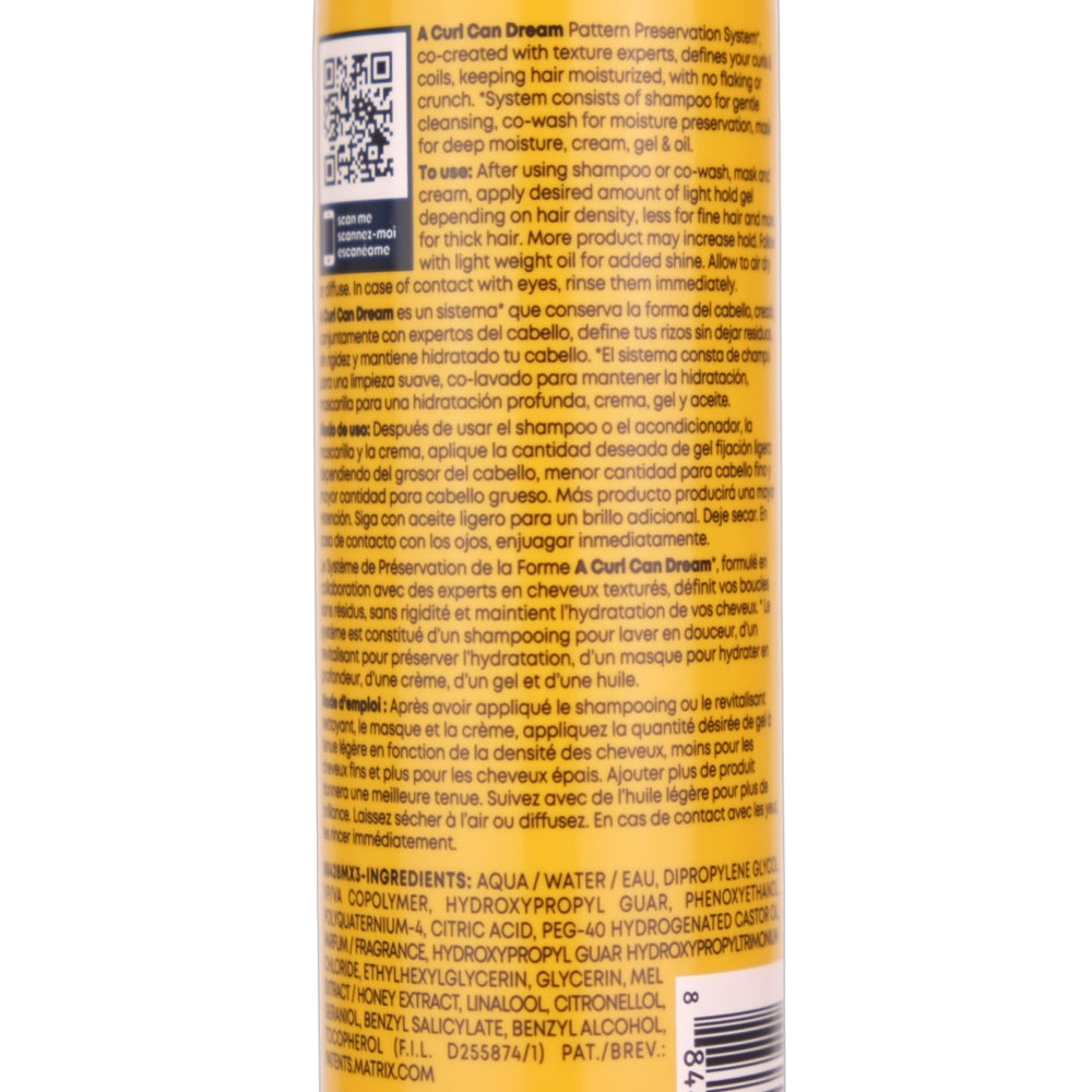 Matrix A Curl Can Dream Light-Hold Gel is for curls and coils, infused with Manuka honey extract and is a defining hair gel that layers perfectly over A Curl Can Dream Moisturizing Cream, without flaking or crunch.