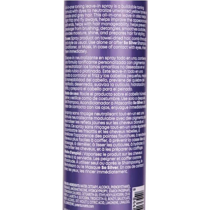 Matrix So Silver Toning Spray 200ml helps banishes brassy tones and enhances the vibrancy of blonde and silver hair.