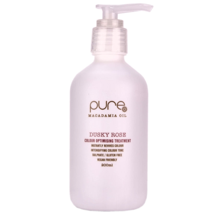 Pure Dusky Rose Colour Optimising Treatment is an Instant hair colour and nourishing treatment that will create a beautiful pastel dusky pink hue to blonde hair.  On darker hair it will create soft hues of a rose colour.