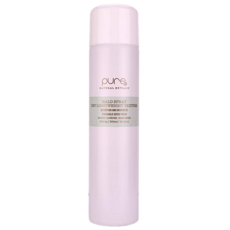 Pure Halo Spray is a dry lightweight, non-greasy texture spray perfect for styling hair that delivers texture, definition and movement. 