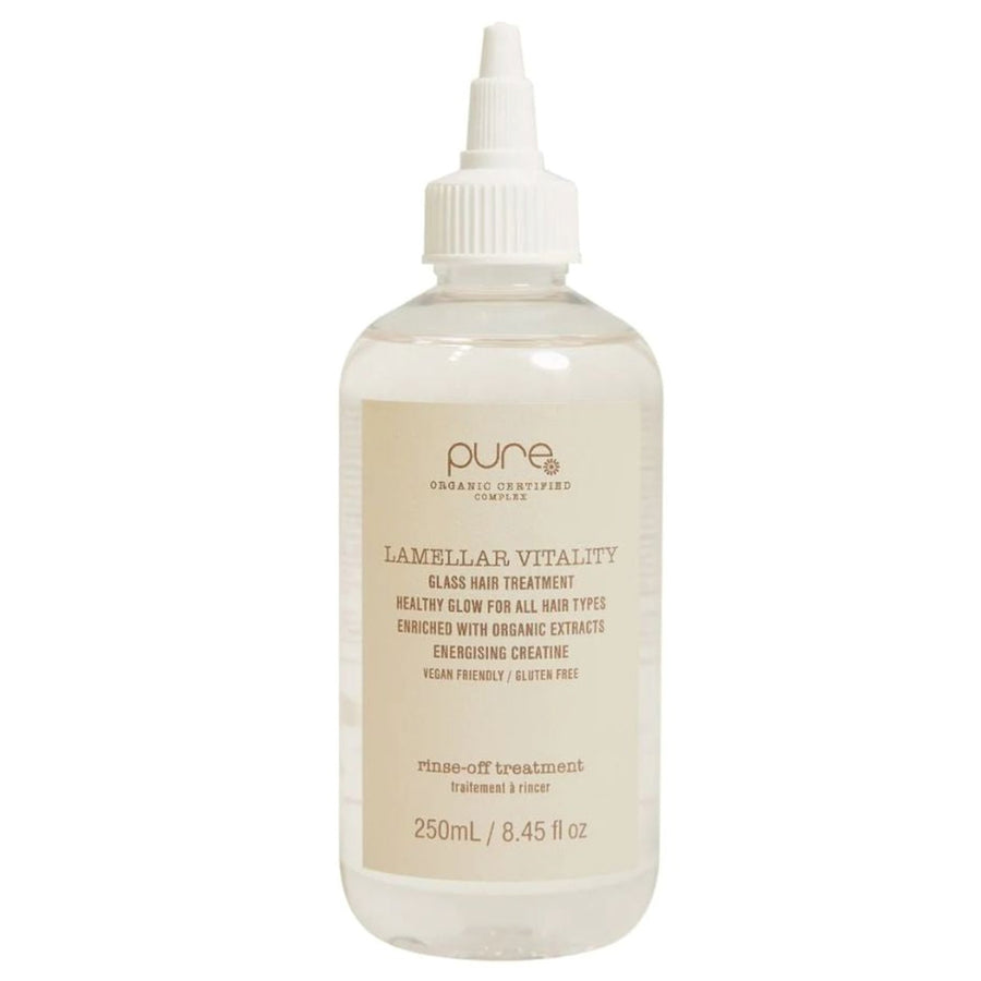 Pure Lamellar Vitality Gloss Hair Treatment transforms your hair with a fast-acting weightless hydration conditioning elixir, leaving your hair vibrant for a glass-like finish.