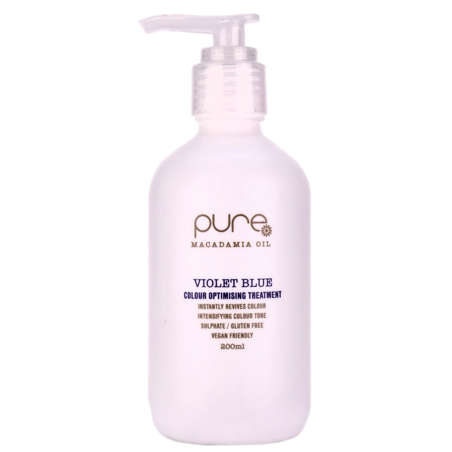 Pure Violet Blue Colour Optimising Treatment is a nourishing treatment that adds violet pigment reducing yellow/gold tones in hair to achieve a cleaner, brig