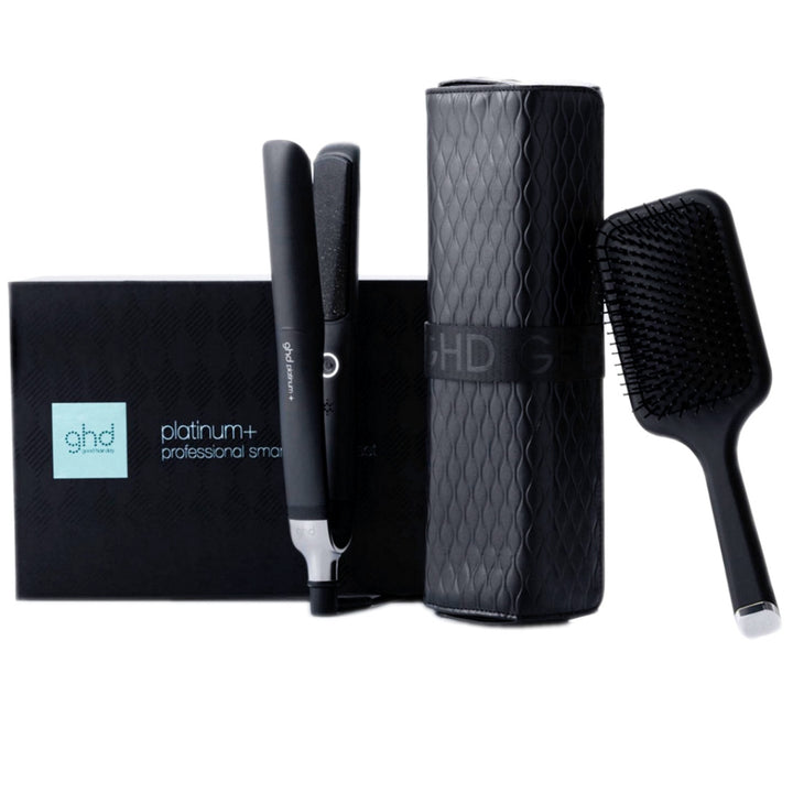ghd Platinum+ Professional Smart Styler Gift Set is the perfect gift for you or someone special who will enjoy the included ghd paddle brush and heat-resistant bag.