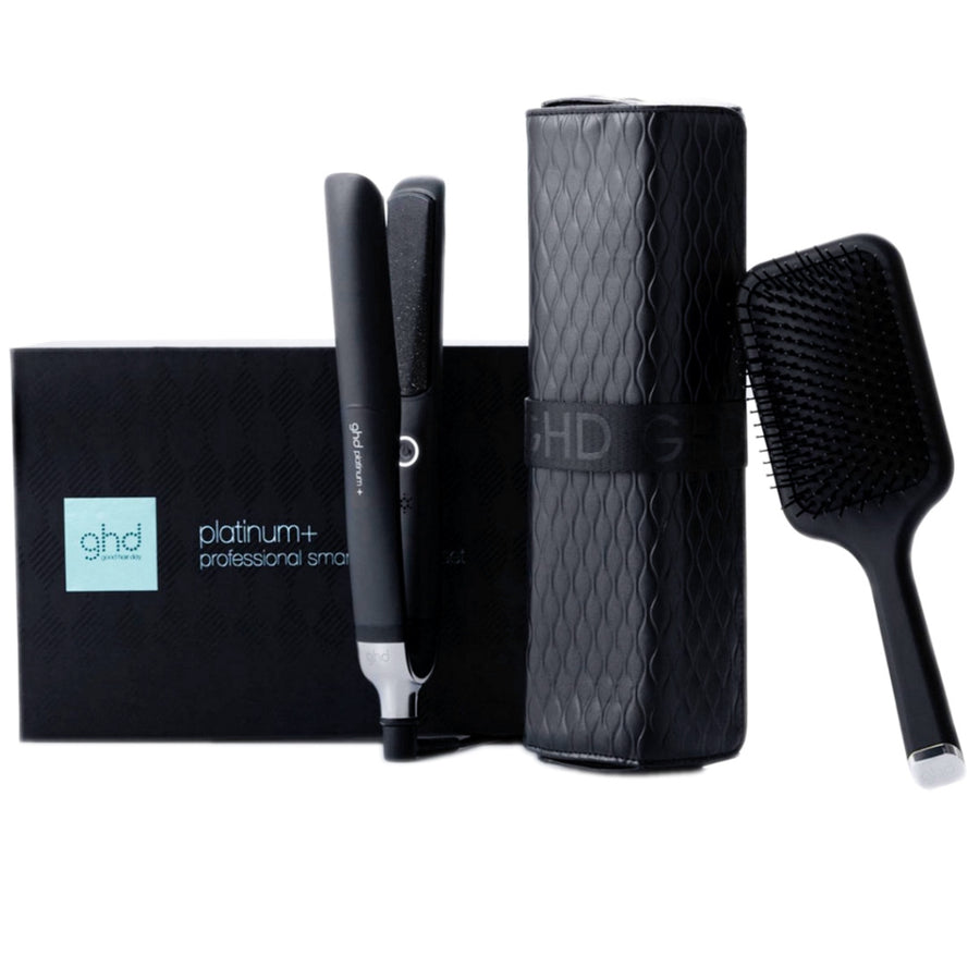 ghd Platinum+ Professional Smart Styler Gift Set is the perfect gift for you or someone special who will enjoy the included ghd paddle brush and heat-resistant bag.
