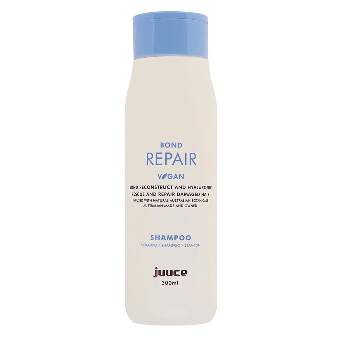 Juuce Bond Repair Shampoo gently cleanses and restores strength to dry, distressed hair, making it healthier &amp; more manageable.