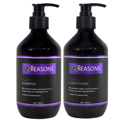 12Reasons Purple Shampoo and Conditioner is the perfect combination to help remove those unwanted yellow and brassy tones on blonde, grey and highlighted hair.