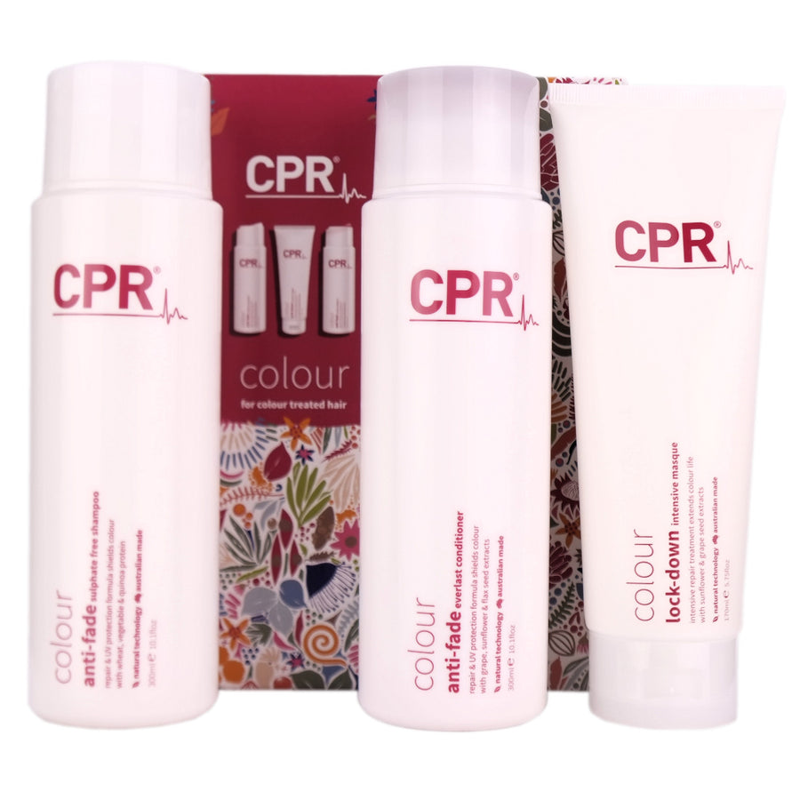 CPR Colour Anti-Fade Trio Pack secures colour molecules for longer by repairing, restructuring and refreshing the cortex, keeping hair radiant and luminous.