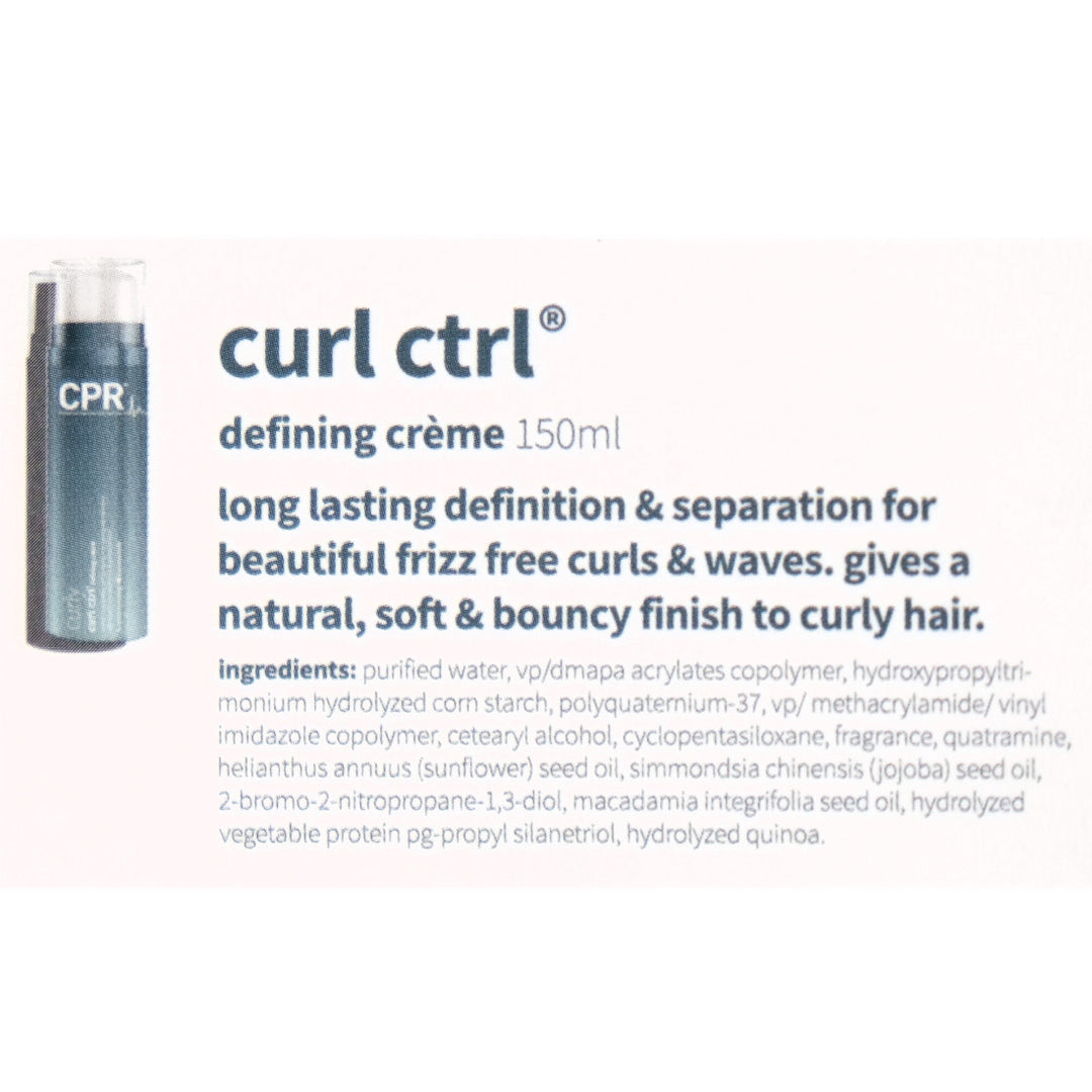 CPR Curl Ctrl defining creme 150ml provides long lasting definition & separation for beautiful frizz free curls and waves. Gives a natural, soft and bouncy finish to curly hair.