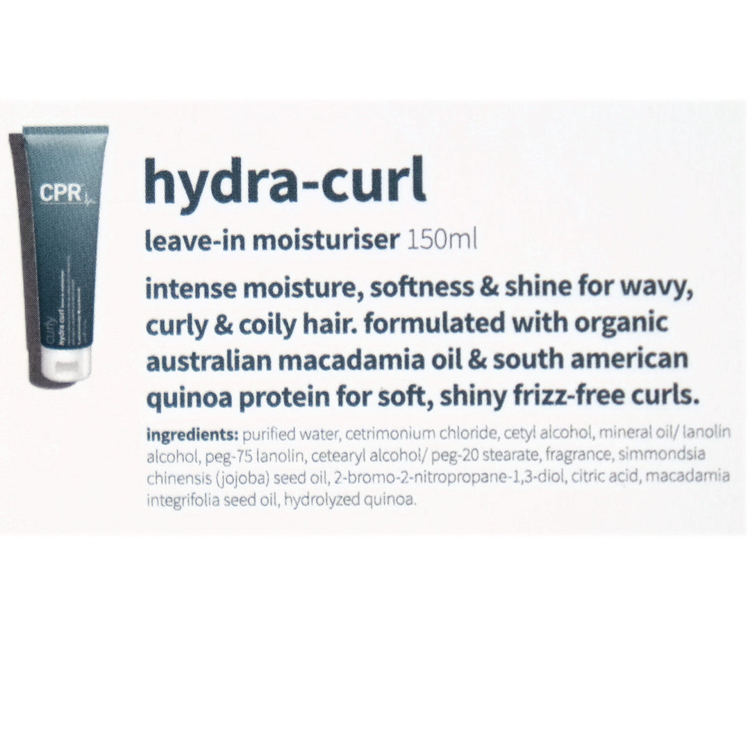CPR Hydra Curl Leave in Moisturiser 150ml provides intense moisture, softness and shine for wavy, curly & coily hair. Formulated to leave hair soft, shiny frizz-free curls.