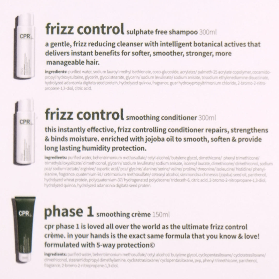 CPR Frizz Control Pack details and ingredients