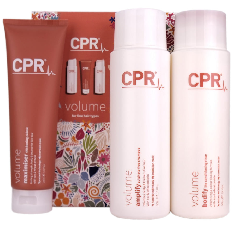 CPR Volume Trio Haircare Pack is the perfect combination to add body & fullness to fine hair by adding strength, diameter and texture without feeling rough or weighing hair down.