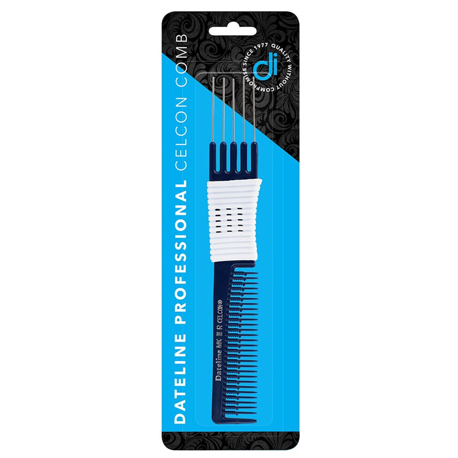 Dateline Professional Blue MarkII R Celcon Metal Teasing Comb is Perfect for teasing and lifting hair for backcombing or to add volume.