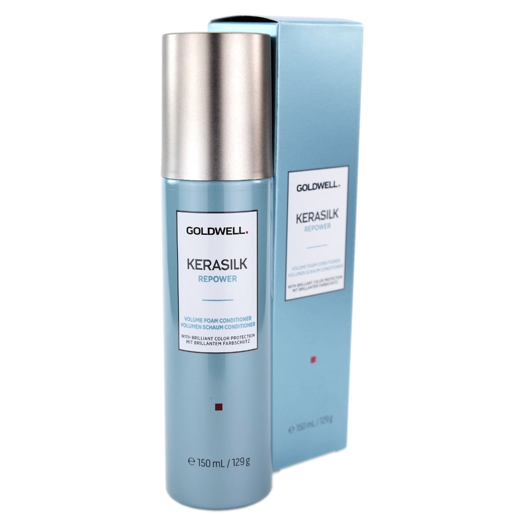 Kerasilk Repower Volume Foam Conditioner conditions without adding weight,  enhances resilience and elasticity.