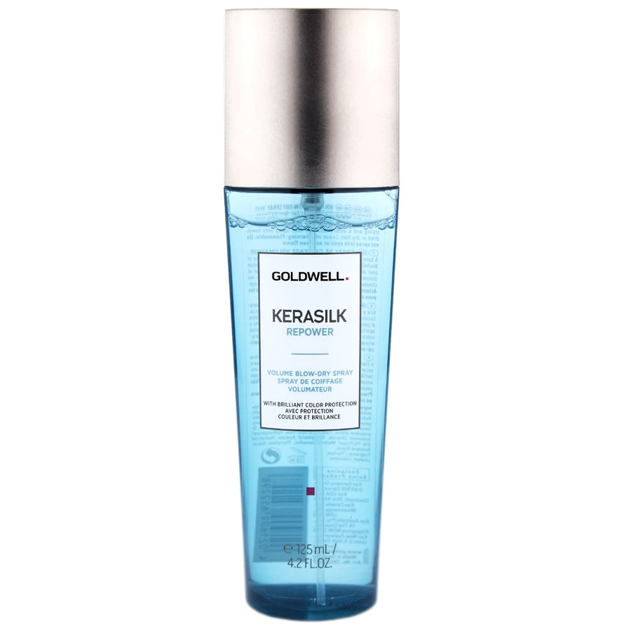 Kerasilk Repower Volume Blow-Dry Spray is a Blow-Dry foundation with heat protection for instant combability, easy styling and a voluminous feel for fine limp hair.