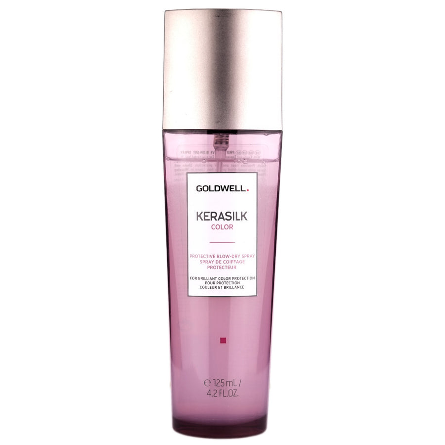 Goldwell Kerasilk Color Blow-Dry Spray provides instant combability and shine, for a soft feel and brilliant finish. 