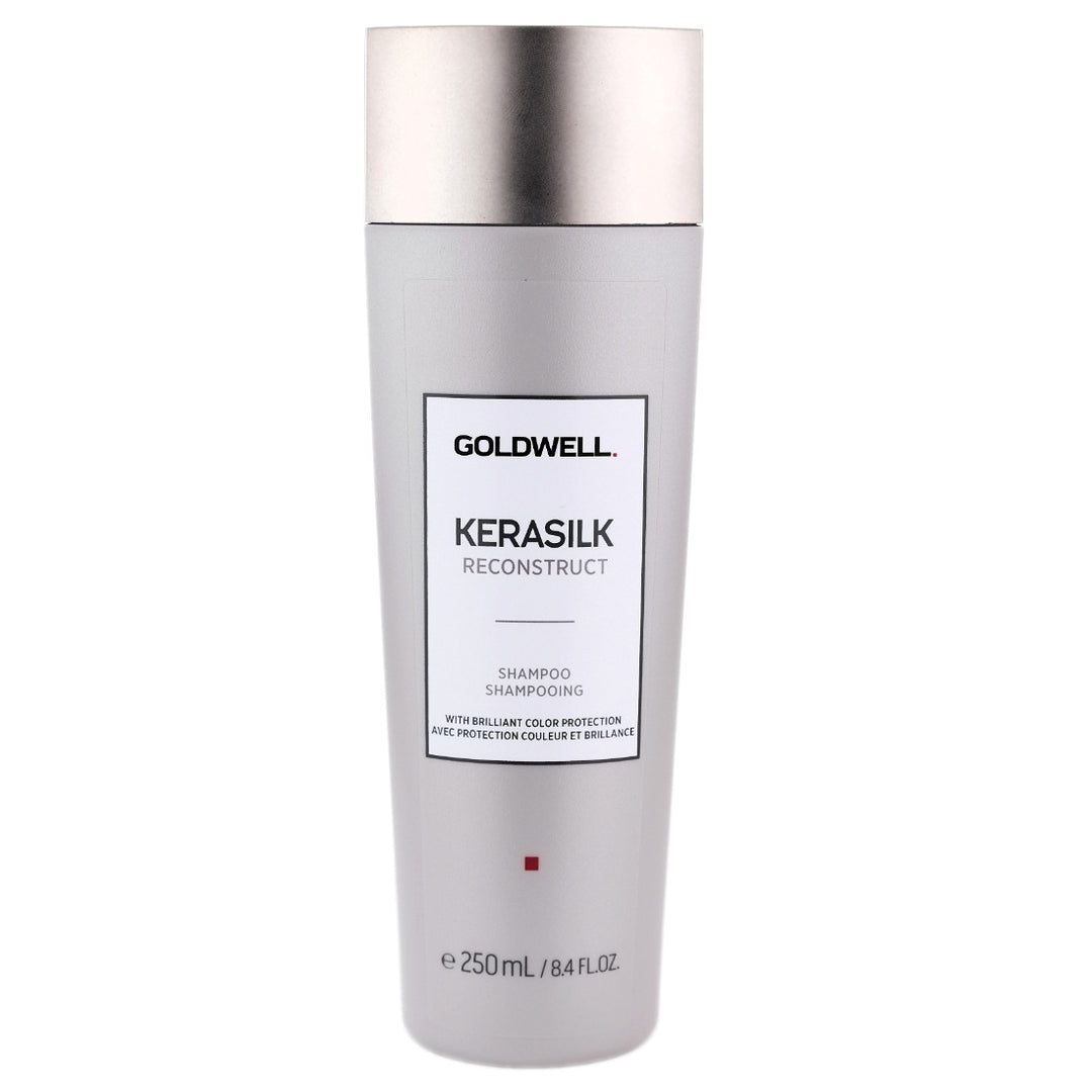 Goldwell Kerasilk Reconstruct Shampoo gently cleanses and nourishes stressed and damaged hair.