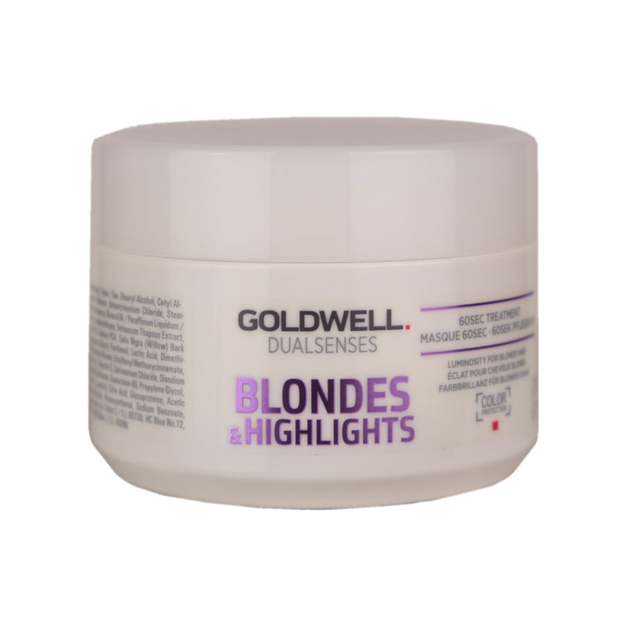 Goldwell 60 Second Treatment Blondes & Highlights 200ml regenerates hair up to 100% in 60 seconds and neutralizes unwanted yellow tones for luminous blonde colour reflections.